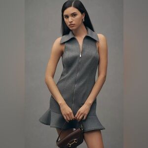 NWT! Anthropologie Maeve Sleeveless Collared Front-Zip Flounce-Hem Mini Dress 🏀
